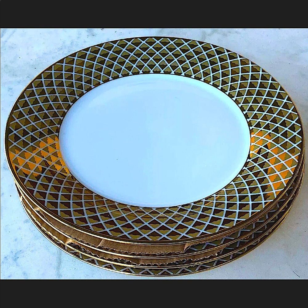 CIROA LUXE SIDE PLATES GOLD METALLIC SET OF 4  PORCELAIN 7.5INCH NEW